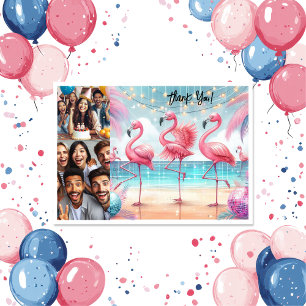 Flamingo Dance och Firande Birthday Photo Tack Kort