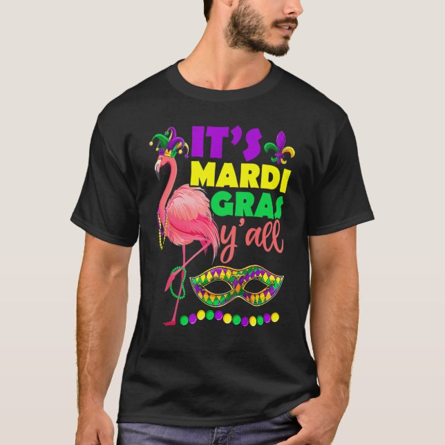 Flamingo Dess Mardi Gras Yall Carnival Jester Hat  T Shirt (Framsida)