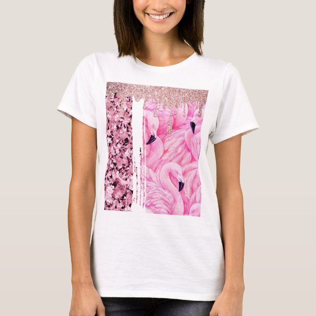 Flamingo Diamonds Rosa Sparkling T Shirt (Framsida)