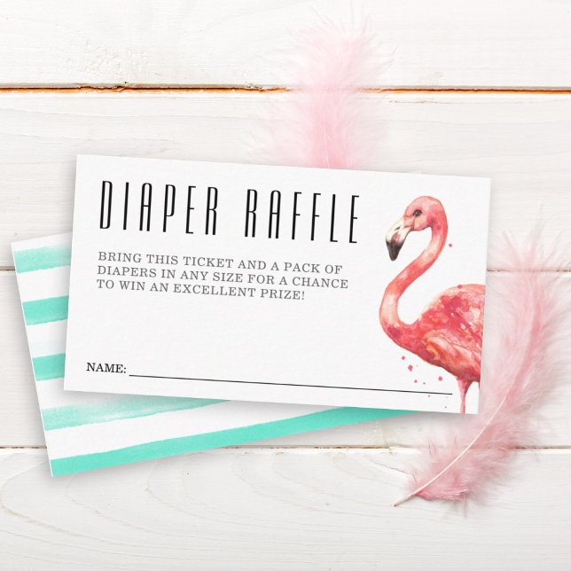 Flamingo Diaper Raffle Baby Shower Tilläggskort (Watercolor pink flamingo diaper raffle)
