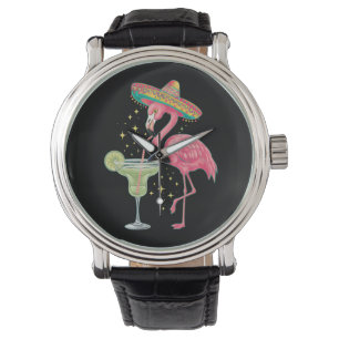 Flamingo dricker Margarita Rolig mexikansk poncho Armbandsur