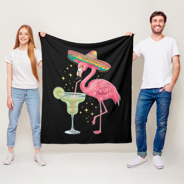 Flamingo dricker Margarita Rolig Mexikansk Poncho Fleecefilt (På plats)