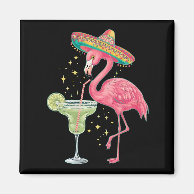 Flamingo dricker Margarita Rolig Mexikansk Poncho Magnet (Framsidan)