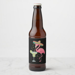 Flamingo dricker Margarita Rolig Mexikansk Poncho Ölflaska Etikett