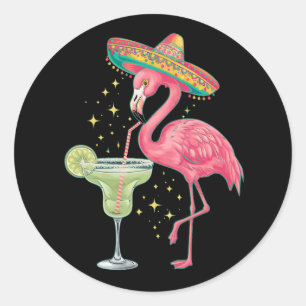 Flamingo dricker Margarita Rolig Mexikansk Poncho Runt Klistermärke