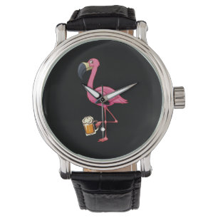 Flamingo Drinking Beer - Funny Rosa Flamingo Armbandsur