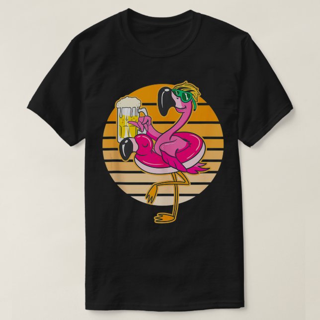 Flamingo Drinking Beer Summer Funny Beer Älskare T Shirt (Design framsida)