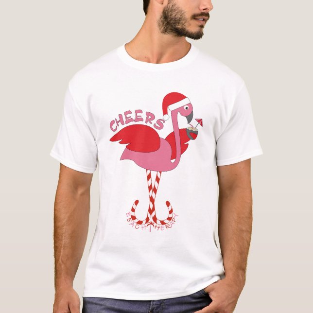 Flamingo Drinking Cocktail T-Shirt (Framsida)