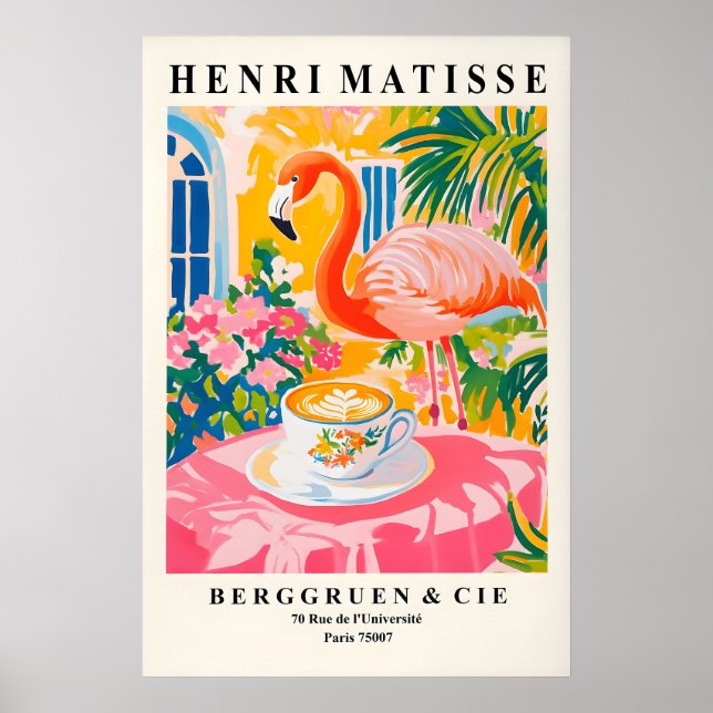 Flamingo Drinking Coffee Art Print Henri Matisse Poster (Framsidan)