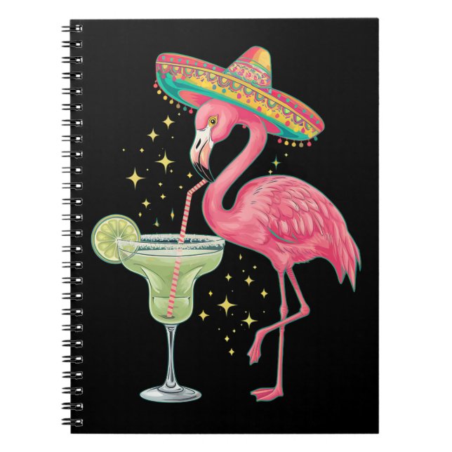 Flamingo Drinking Margarita Funny Mexican Poncho Anteckningsbok (Framsidan)