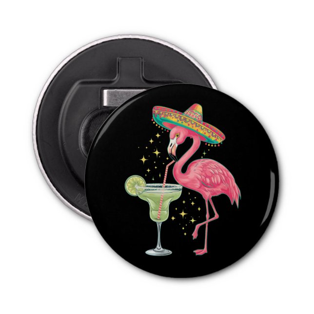Flamingo Drinking Margarita Funny Mexican Poncho Flasköppnare (Framsidan)