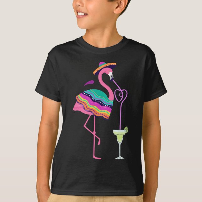 Flamingo Drinking Margarita Mexican Poncho Cinco D T Shirt (Framsida)
