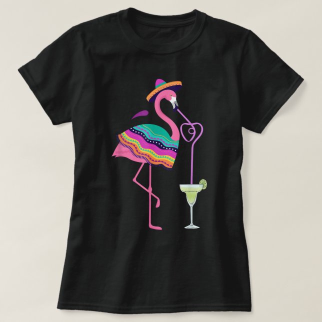 Flamingo Drinking Margarita Mexican Poncho Cinco D T Shirt (Design framsida)