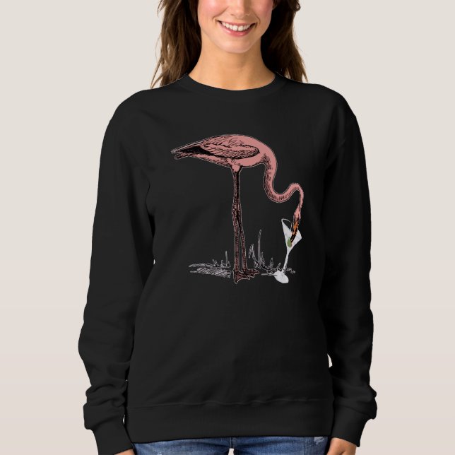 Flamingo Drinking Martini Art Illustration Premium T Shirt (Framsida)