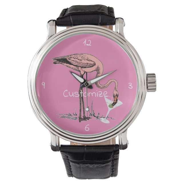 Flamingo Drinking Martini Thunder_Cove Armbandsur (Framsida)
