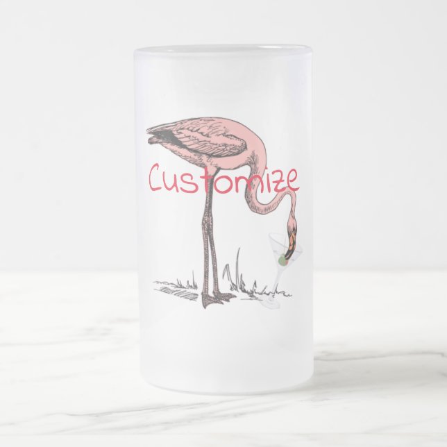 Flamingo Drinking Martini Thunder_Cove Frostat Ölglas (Center)