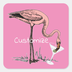 Flamingo Drinking Martini Thunder_Cove Fyrkantigt Klistermärke