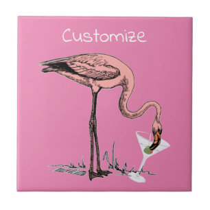 Flamingo Drinking Martini Thunder_Cove Kakelplatta