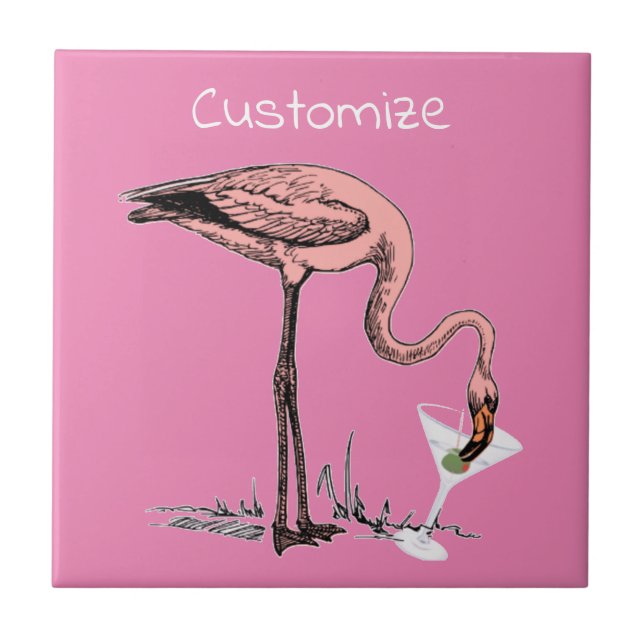Flamingo Drinking Martini Thunder_Cove Kakelplatta (Framsidan)
