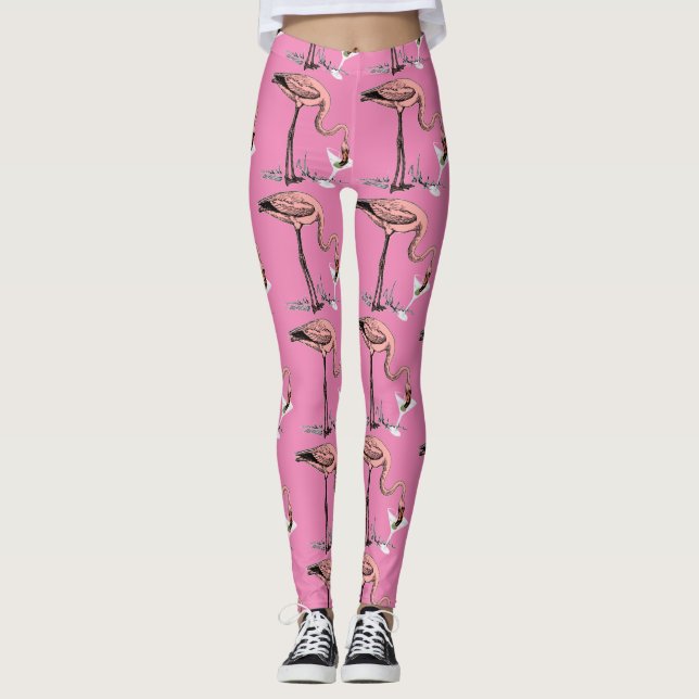 Flamingo Drinking Martini Thunder_Cove Leggings (Framsida)