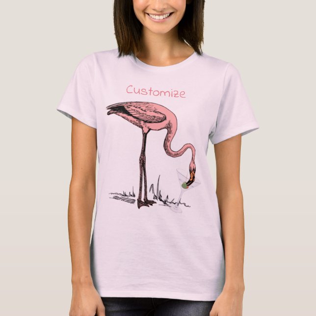 Flamingo Drinking Martini Thunder_Cove T Shirt (Framsida)