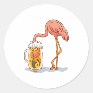 Flamingo Drinks Beer Runt Klistermärke