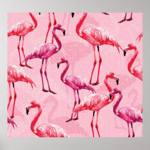 Flamingo Elegance: Rosa Bird Mönster. Poster