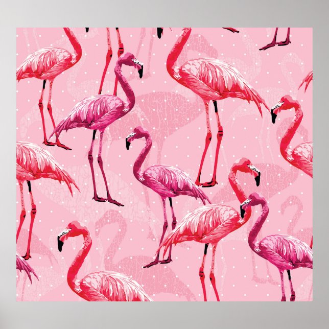 Flamingo Elegance: Rosa Bird Mönster. Poster (Framsidan)
