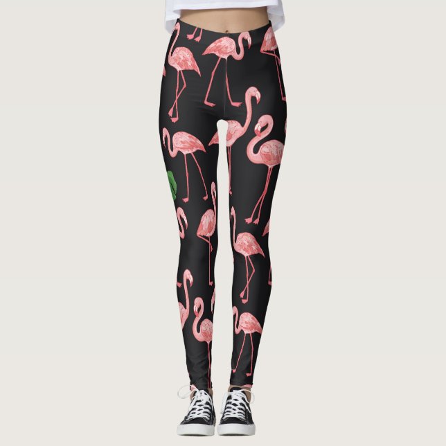 Flamingo Elegance: Vintage Monstera Fusion. Leggings (Framsida)