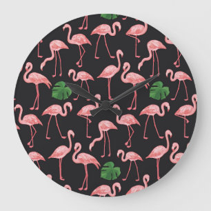Flamingo Elegance: Vintage Monstera Fusion. Stor Klocka