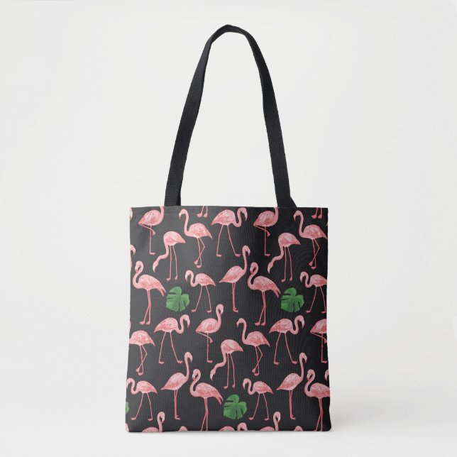 Flamingo Elegance: Vintage Monstera Fusion. Tygkasse (Framsida)