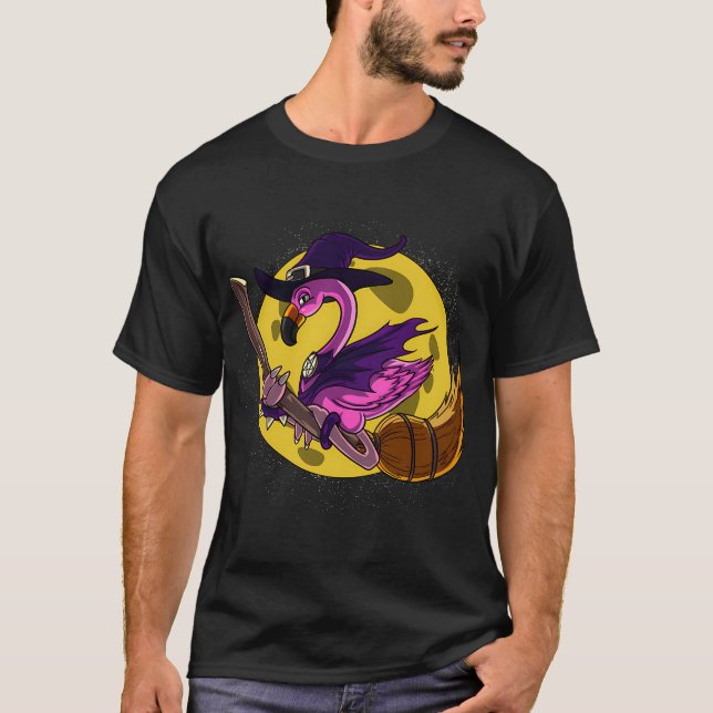 Flamingo Fågel Häxa Halloween T Shirt (Framsida)