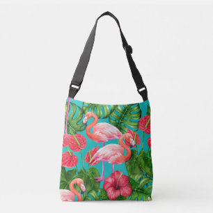 Flamingo-fåglar och tropiska trädgårdsvattenfärger axelväska