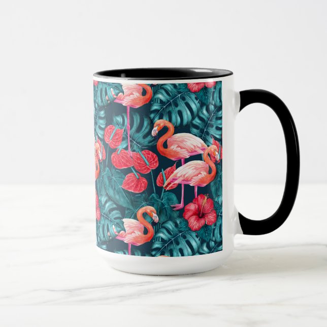Flamingo-fåglar och tropiska trädgårdsvattenfärger mugg (Höger)