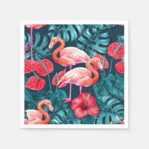 Flamingo-fåglar och tropiska trädgårdsvattenfärger pappersservett