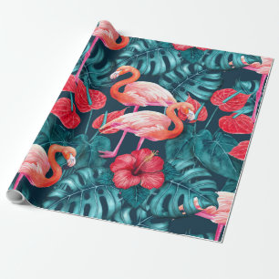 Flamingo-fåglar och tropiska trädgårdsvattenfärger presentpapper