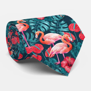 Flamingo-fåglar och tropiska trädgårdsvattenfärger slips
