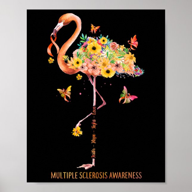 Flamingo Faith Hope Fight Cure Många Sclerosis Poster (Framsidan)