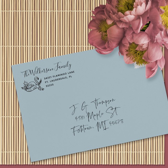 Flamingo-familjetypgrafisk adressetikett stämpel (Skapare uppladdad)