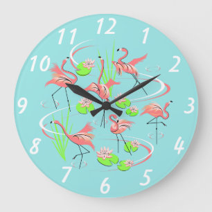 Flamingo Fandango-klocknummer runda Stor Klocka