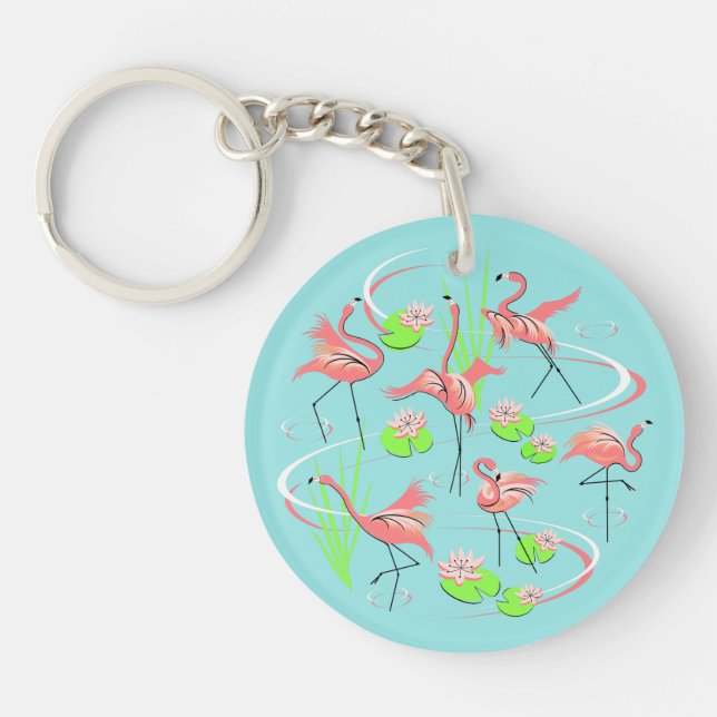 Flamingo Fandango Text-nyckelkedja, akrylrunda (Framsidan)