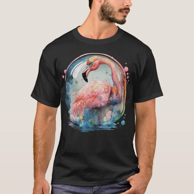Flamingo, färglöst vattenfärg t shirt (Framsida)