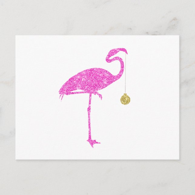 Flamingo Faux Rosa Glitter Flamingos jul Helg Vykort (Framsida)