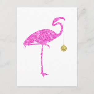 Flamingo Faux Rosa Glitter Flamingos jul Helg Vykort