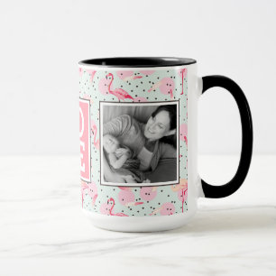 Flamingo Feathers på Polka dots KÄRLEK med foton Mugg