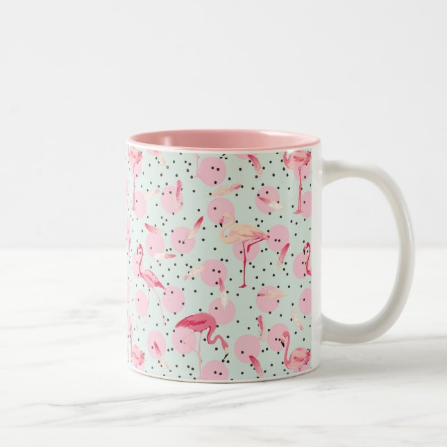 Flamingo Feathers på Polka dots Två-Tonad Mugg (Höger)