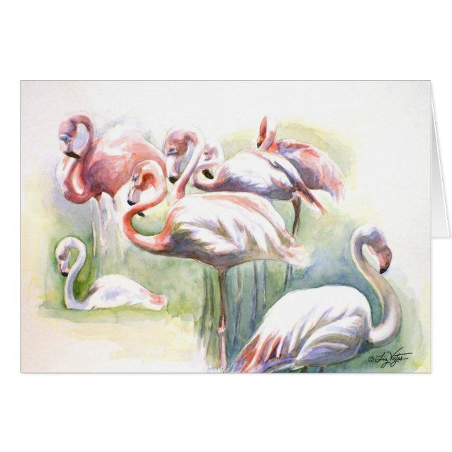 Flamingo Fiesta Card Hälsningskort (Framsidan Horizontal)