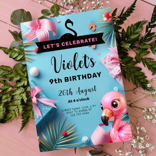 Flamingo Fiesta Tropical Birthday Celebration Inbjudningar