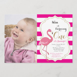 Flamingo First Birthday bjudande Girl Inbjudningar