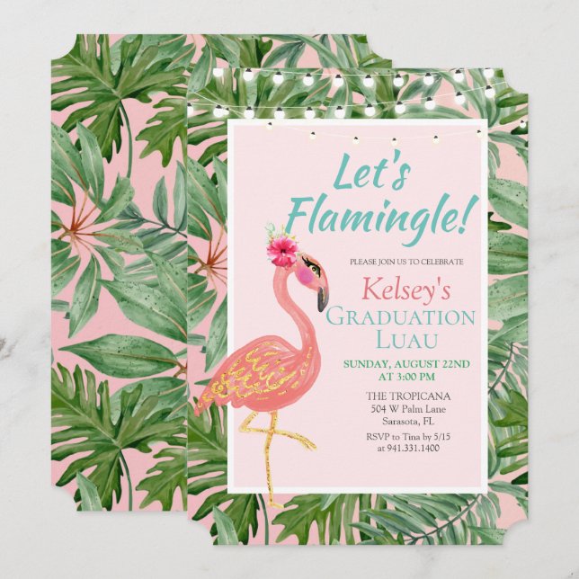 Flamingo Flamingle-examensfestinladning Inbjudningar (Fram/baksida)